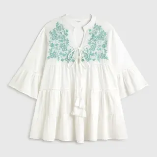 Caftán corto bordado floral Daru color blanco talla L-XL