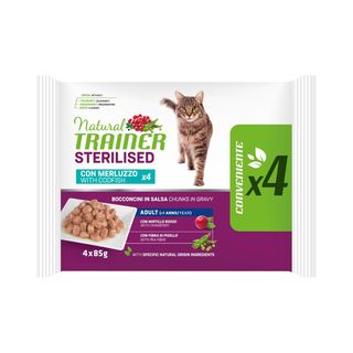 Natural trainer cat sterilised busta multipack 4x85g merluzzo