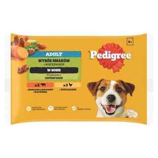 Pedigree Mokra karma dla dorosłych psów wybór smaków z warzywami w sosie 600 g (6 x 100 g)