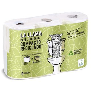 Papel Higiénico Compacto Reciclado Doble Rollo La Llama Dia Bolsa 6 Unidades