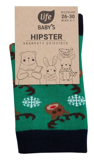 Life Skarpetki Hipster dziecięce wzór Renifer zielony rozm.19-22 1 para