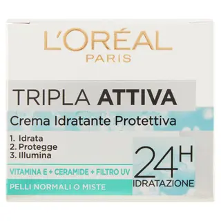 L'Oréal Paris Tripla Attiva Crema Idratante Viso, Per Pelli Normali E Miste, 50 Ml