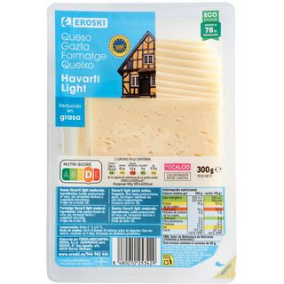 Queso Havarti Light Eroski, Lonchas, Bandeja 300 G (17043258)