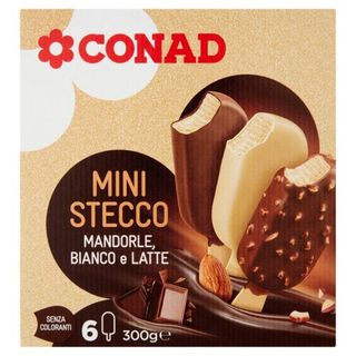CONAD Mini Stecco Mandorle, Bianco e Latte 6 gelati 300 g - 8003170064140