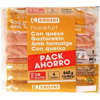 Salchichas Frankfurt Con Queso Eroski, Pack 4X160 G