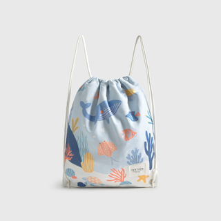 Bolsa mochila algodón fondo marino Marine color azul claro talla 35x42 cm