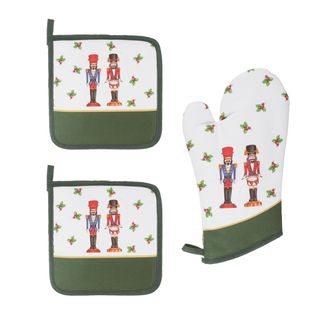 Set guanto e presine Schiaccianoci Natale - bianco in cotone