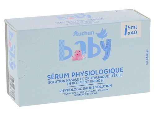 SORO FISIOLÓGICO AUCHAN BABY SOLUÇÃO NASAL E OFTALMOLÓGICA ESTÉRIL UNIDOSES 40X5ML