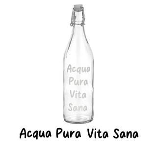 Bottiglia in vetro 1 L scritta Acqua Pura - con chiusura ermetica