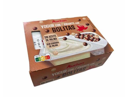 IOGURTE NATURAL AÇUCARADO COM BOLITAS CHOCO AUCHAN 2X122G