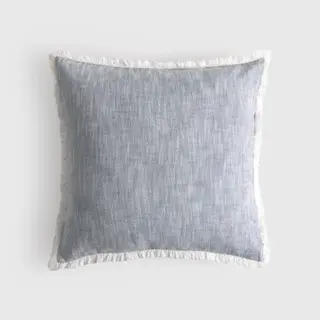 Funda De Cojín Algodón Efecto Lino Y Acabado En Bordes Ondulados Solisa Azul 45x45 cm