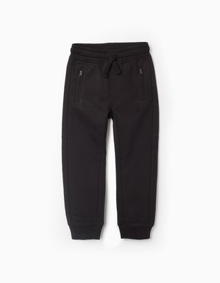 Calças Joggers com Bolsos Selados para Menino 'Slim' - Tamanho 4/5 PRETO