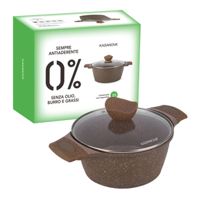 Casseruola 20 cm - antiaderente 0 grassi con coperchio