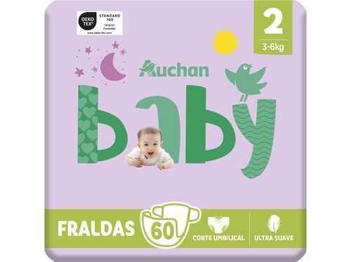 FRALDAS AUCHAN BABY T2 3-6KG 60UN