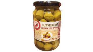 Auchan - Oliwki zielone nadziewane pastą paprykową w zalewie - 320 g