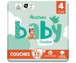 Pañal Sensitive Auchan Baby Bio T4 X32
