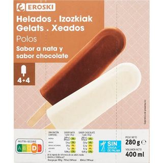 Polos de nata y chocolate EROSKI, pack 8x35 g (26614255)