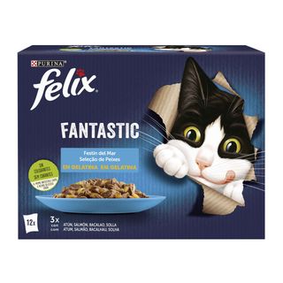 Comida Húmida para Gato Fantastic Seleção Peixes em Gelatina Purina Felix (emb. 12 x 85 gr)
