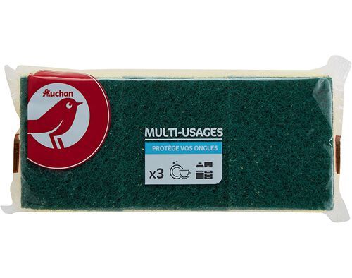 ESFREGÃO AUCHAN SALVA UNHAS ERGONÓMICO COM FIBRA VERDE 3UN