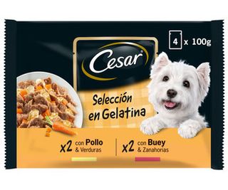 Comida Perro Adulto Bocaditos de Gelatina Cesar 4 Unidades De100 Gr.