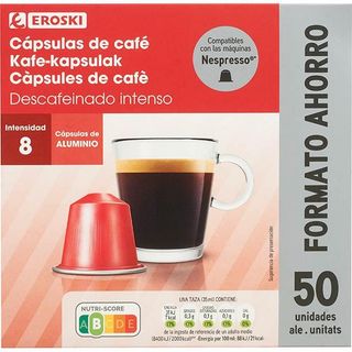 Café Espresso Descafeinado Comp. Nespresso Eroski, Caja 50 Uds
