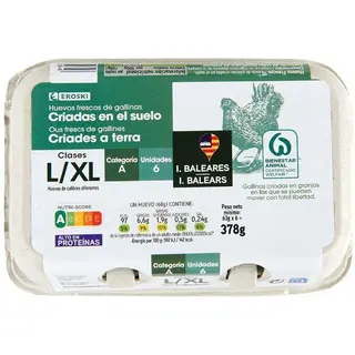 Huevos De Gallinas Criadas En Suelo Balear Eroski, Cartón 6 Uds (23619935)
