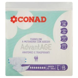 CONAD Advantage Pannoloni a Mutandina con Adesivi Taglia L Girovita 115 - 150 cm 15 pz - 8003170054615