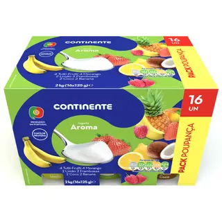 Iogurte Aroma Tutti Frutti, Coco, Morango, Bolacha e Banana Pack Poupança Continente (emb. 2000 gr (16 un))