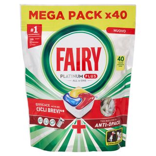 Fairy Pastiglie Lavastoviglie Platinum Plus All in One, Detersivo Piatti Limone, 40 Capsule 620 g