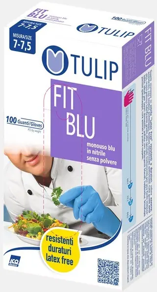 TULIP FIT BLU GUANTI MONOUSO BLU IN NITRILE SENZA POLVERE 7-7,5 100 PEZZI ICO9409