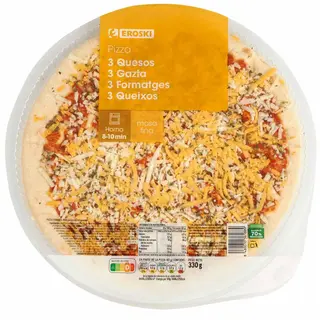 Pizza 3 Quesos Eroski, 1 Ud, 330 G (26211029)