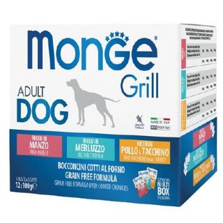 Monge grill dog busta multipack 12x100g merluzzo pollo e tacchino