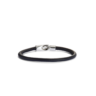 Pulsera De Cuero Color Negro Bañada En Plata De Ley Plata L