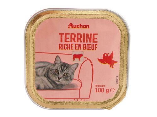 COMIDA HÚMIDA PARA GATO AUCHAN TERRINA RICO EM VACA 100G