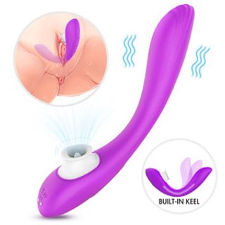PARADISE - Succionador de clítoris con lengüita y dildo móvil (AM808PUR)