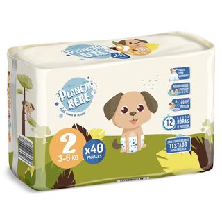 Pañales 3-6 Kgs Talla 2 Planeta Bebé De Dia Bolsa 40 Unidades
