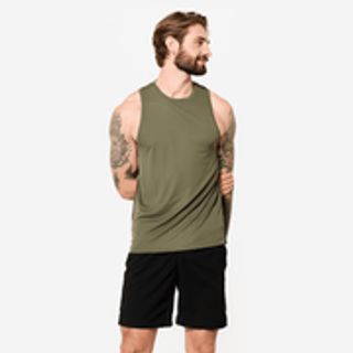 Camiseta sin Mangas Fitness Hombre Verde Caqui Transpirable.S Verde