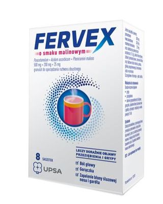 Fervex o smaku malinowym 500 mg + 200 mg +25 mg 8 saszetek