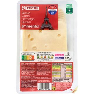 Queso Emmental Eroski, Lonchas, Bandeja 200 G (10841427)