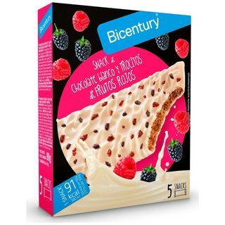 Bicentury Snack de Chocolate Blanco y Trocitos de Frutos Rojos 5u 90g (264862)