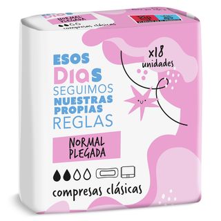 Compresas Clásicas Normal Plegada Esos Dias Bolsa 18 Unidades