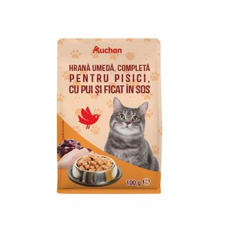 Hrana umeda pentru pisici adulte Auchan, pui si ficat in sos, 100 g