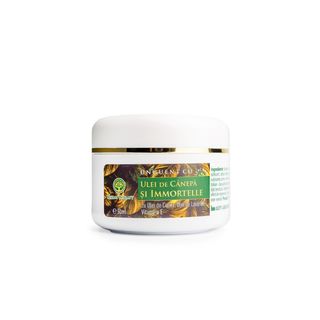 Unguent cu Ulei de Cânepă și Immortelle (cu extract  de immortelle, ulei de cânepă, vaselină, ulei de cocos, ceară de albini și vitamina E)