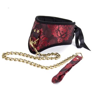 Red Color Bondage Collar with Silk Surface LUX09720