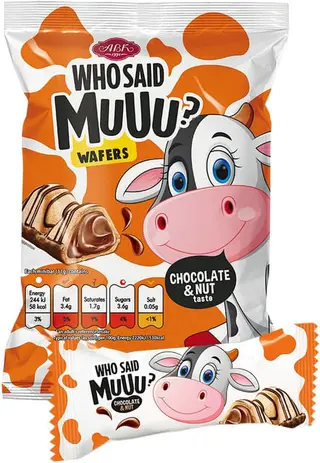 Batoane din napolitana cu crema cu gust de ciocolata si alune de padure Abk Who Said Muuu?, 200 g