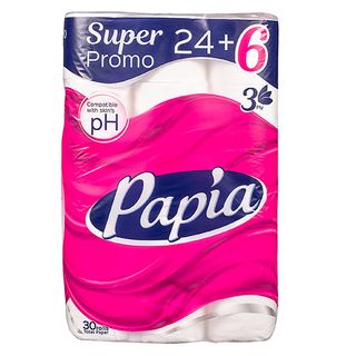 Papia Тоалeтна хартия бяла 3 пл,24+6 бр. / 00085255