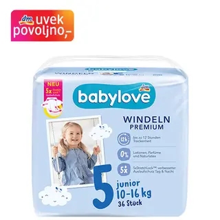 babylove PREMIUM pelene junior, veličina 5 (10-16 kg), 36 kom 1580790