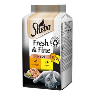 Sheba Fresh & Fine hrana umeda pentru pisici adulte, pui si curcan, 6 x 50 g