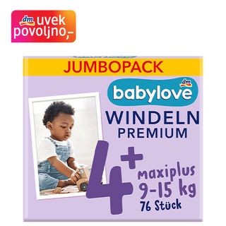 babylove PREMIUM pelene JUMBOPACK, maxiplus veličina 4+ (9-15 kg), 76 kom