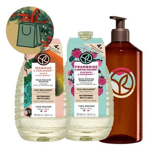 Set Rezerva Gel de Dus Mango + Rezerva Gel de dus Zmeura + Flacon Reutilizabil